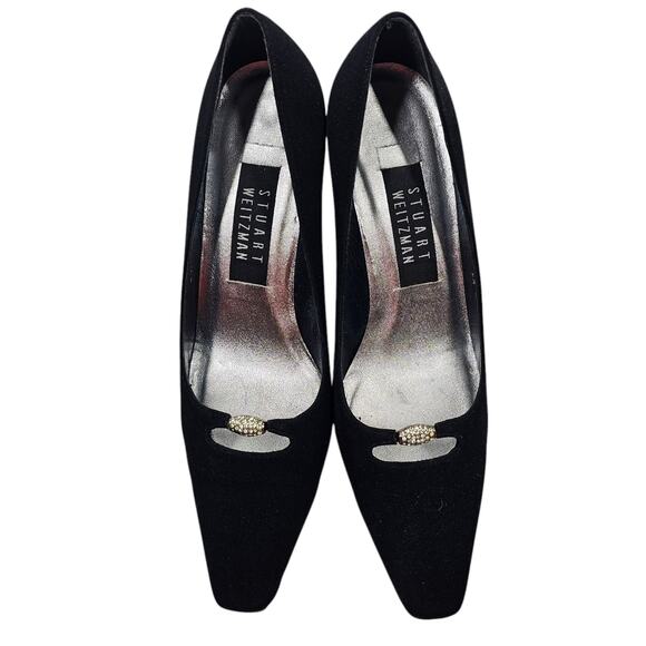 Stuart Weitzman Shoes - Stuart Weitzman Black Velour Pumps with Rhinestone Accents Women's 6.5 B